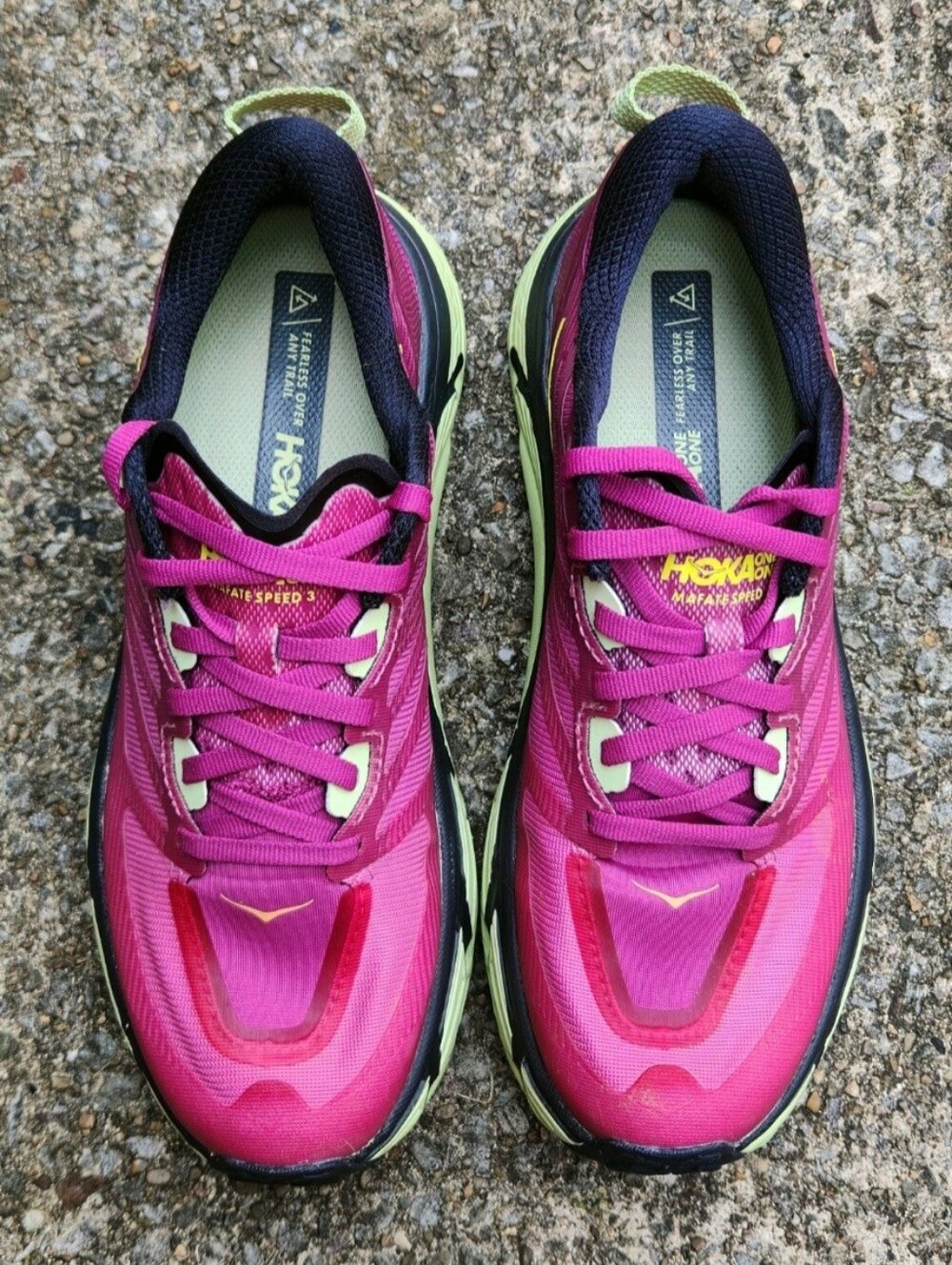 Hoka One One Women's Magenta and Lime Athletic Running Shoes - Picture 4 of 6